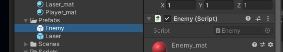Enemy Prefab with Enemy Script, C# script